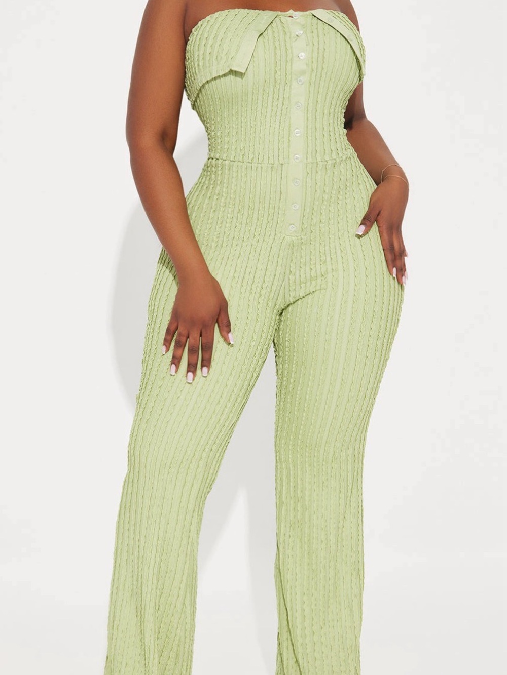 Fashion Nova Strapless Ribbed Jumpsuit in Sage Green 1X NWT
